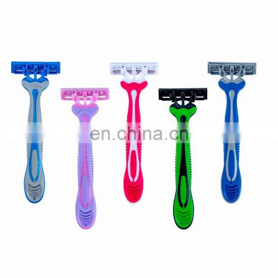 Facial razor for women razor 3 blades shaving hair Private label plastic rubber disposable shaving razor for men