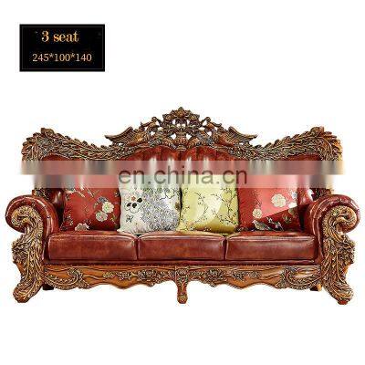Wooden Luxury Living Room French Style Classic Sofas Royal Victorian Furniture Leather Sofa Set