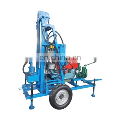 Trailer mounted diesel hydraulic rotary water well drilling rig machine with water cooling system and electric start