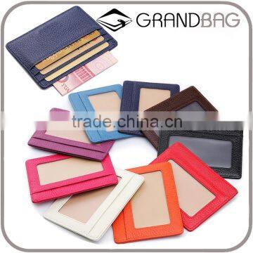 Leather Gift Genuine Pebble Leather Men and Women Card Purse Credit Card Holder with window