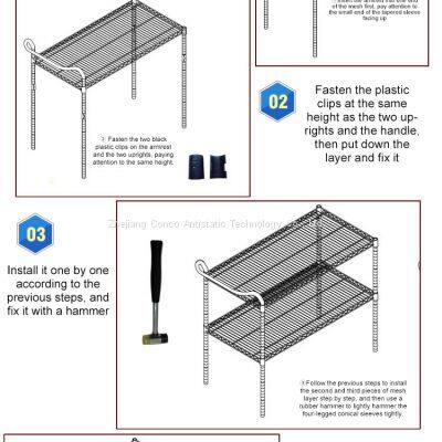 ESD Flat Storage Racks Chrome-Plated Mesh Shelving Cart Four-Wheel ESD Push Cart OEM Reel Storage Trolley 1200*600*1800mm photo-3