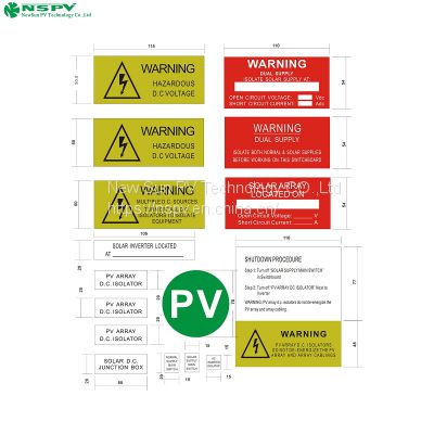 Solar System Warning Label PV Safety Label Kits Warning or Indication Label