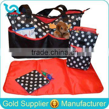 Custom Latest Fashion Polka Dot Satin 4 Piece Diaper Bag Set