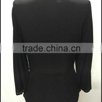 Middle Aged Women Black Silk Fold Blouse photo-4