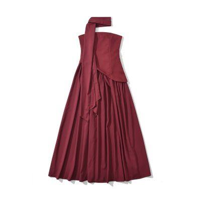 One-shoulder Cinched Waist Tube Top Gown, Long Dress With Zipper, Body-hugging, Asymmetrical Slit, Sexy Vacation Dress photo-4