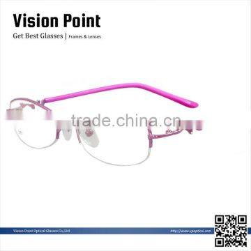 Fashion design women half rim alloy eyeglasses frame with clear lenses