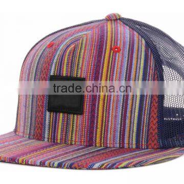 New Design Fashion Trucker Hat Custom 5 Panel Leather Patch Flat Bill Mesh Cap photo-3