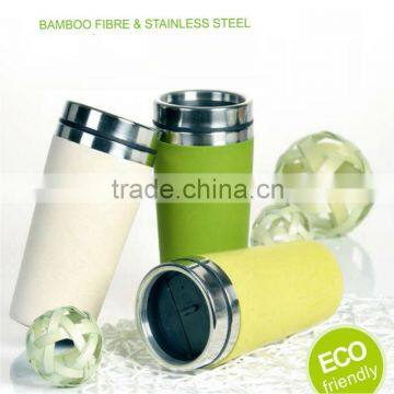 custom biodegradable bamboo fiber mug,stainless steel water cup