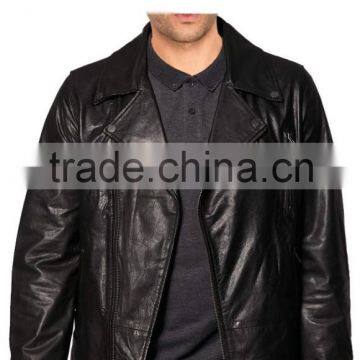 LEATHER BIKER JACKET WITH PRESS-STUD DETAILING