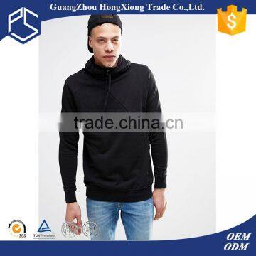 China OEM 100% Cotton Black Men Hooded Neck Riped Hem Blank Hoodies