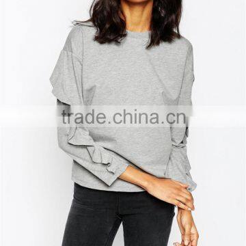 fashion lotus leaf sleeve women hoodies without hood OEM service