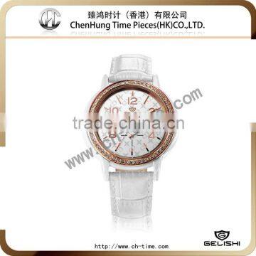 Fancy geneva quartz ladies genuine leather watches silicone hologram wristwatch stainless steel diamond case