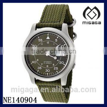 Men's Automatic Green Canvas Strap Casual Watch mechanical sport watch with nylon canvas strap