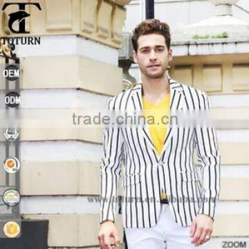New stylish products one button black and white striped pattarn leisure blazers jacket menswear                        
                                                Quality Choice