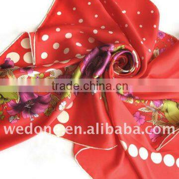Red Tulip Floral Silk Twill Foulard Scarf Bright Red
