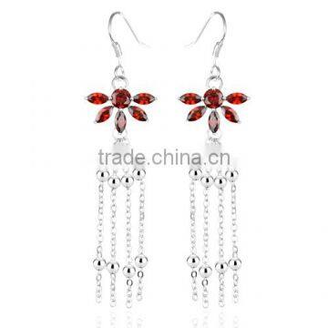 Glorious New Stylish Hermosa Red Garnet Fire Topaz 925 Sterling Silver Dangle Earrings 3 1/4"