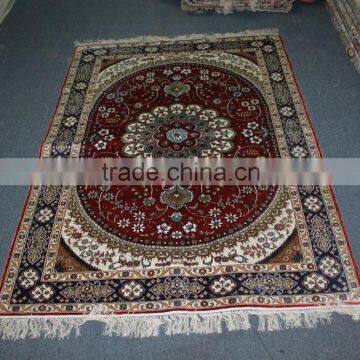 factory price morden hand knotted pure silk rug black and bright red                        
                                                Quality Choice