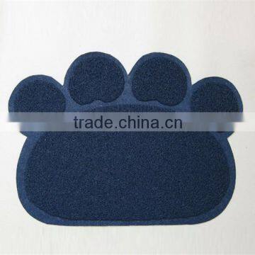 Dark blue color Pet Paw shape print litter mat for cats/PVC mat/vinyl cushion floor mat 45x60cm