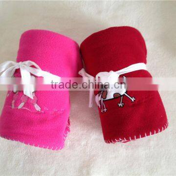 High quality novelty solid color with emboridery polar fleece throw 100%polyester factory directly low price