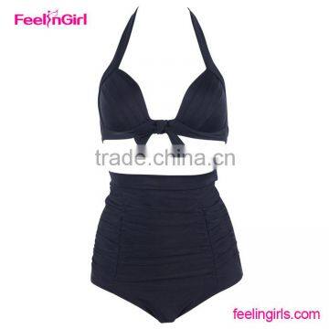 2016 Wholesale Black Women High Waisted Swimsuit