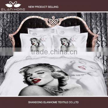 100% cotton hot sale 4 pcs 3D reactive printed Marilyn Monroe comforter cover set china supplier