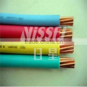 single core hard drawn copper cable, 6mm square with a fire retardant PVC coating or smokestop jacket or similar.