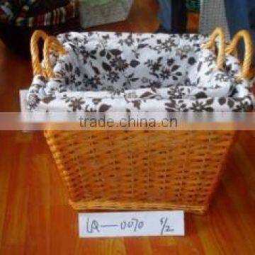 2 pcs each of set wholesale cheap square high quality wicker home storage basket with side handles and fabric liner