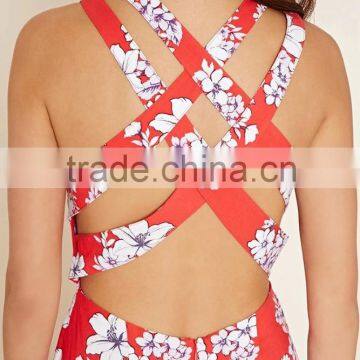 2016 Fashion Printed Floral Cutout-Back Maxi Dress For Women