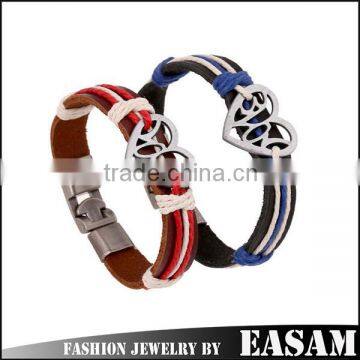 Metal clasp for leather bracelet,heart leather bracelet for couple