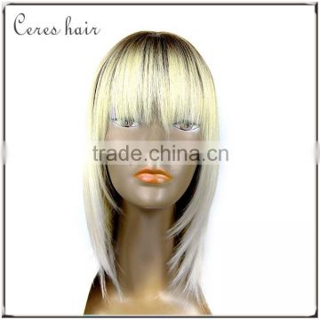 Wholesale virgin indian remy hair silk base full lace wig with bangs