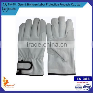 Strap wrist fleece-lined pigskin gloves, top layer leather gloves