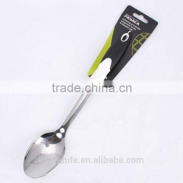 TSY003-SS Stainless Steel Mirror Finished Solid Spoonr with White PP and Black TPR handle Kitchen Tool