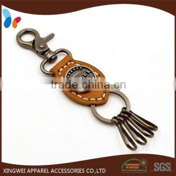 vintage design gunmetal metal alloy key chain with leather pad