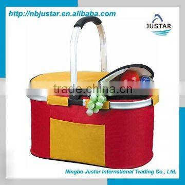 Basket Type ,Foldable Insulated Polyester Material Picnic Cooler Hamper Basket with Aluminum Frame Handle