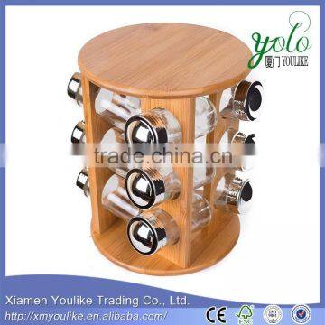 Home Bamboo wooden spice rack Revolving Spice Rack