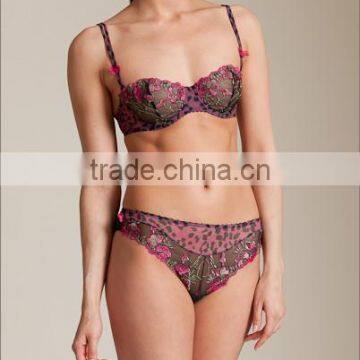 new style women stylish fancy embroidery lace bra panty set
