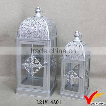 silver painted square antique style candle lantern hanging