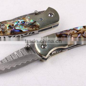 OEM Damascus Small abalone pure copper folding knife