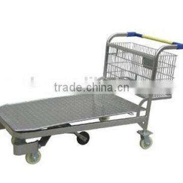 RH-WT04 steel plate surface 1440*720*500 500kgs heavy duty Five wheels Warehouse Hand Cart unfolding Hand Trolley with basket