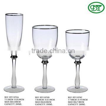 hand blown wine glass with sliver rim