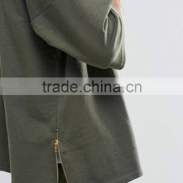 Wholesale Full Zip 100% Cotton With Hood Dark Green Men Furcal Hem Oversized Long Hoodie photo-3