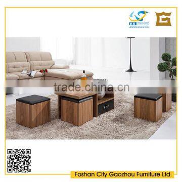 rectangle wood center table design mdf coffee table with four cube footstool