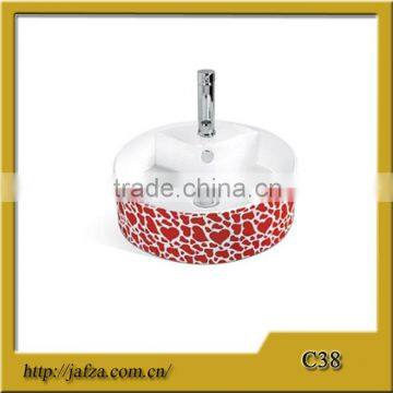 C38 Ceramic colored basin, round shape red basin, basin for bathroom