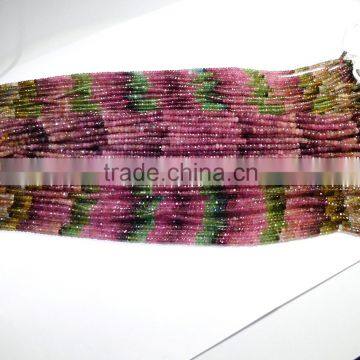 Natural Multi Tourmaline Roundel Faceted Beads Lines