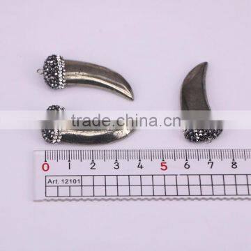 Hematite Pendant, With Pave Crystal Zircon Gem Stone Pendant, Horn Pendant, Jewelry Making photo-5