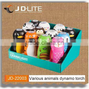 1 LED various animals novelty and cute designs dynamo torch hand charge torch light