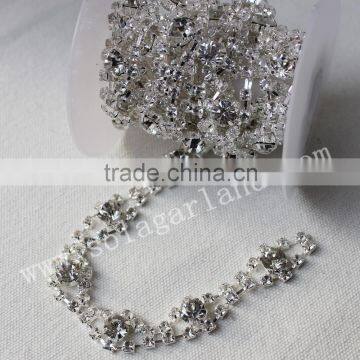 Wholesale 14MM Fake Diamond Trimming Chain Promotional Flower Rhinestone Ribbon For Wedding Dress Decoration