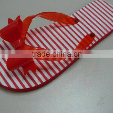 Ladies Fashion Fancy Stripe Beach Rubber Slippers With Bow