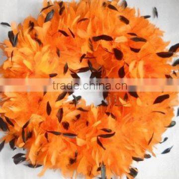 Beautiful Orange Feather Wreath with Coque Accents