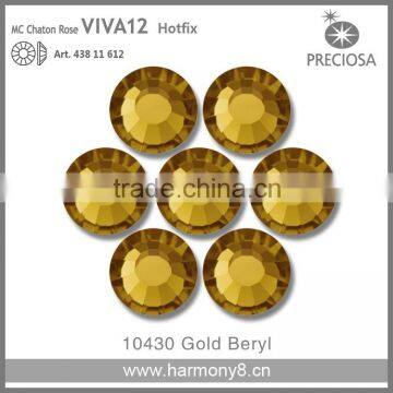 PRECIOSA Flat Back Hot Fix Rhinestones, Gold Beryl MC Chaton Rose VIVA12